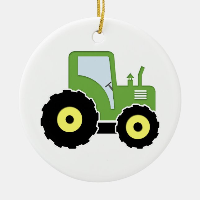 Green toy tractor ceramic ornament (Front)