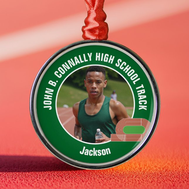 Green Track & Field Photo High School Christmas Metal Ornament (Creator Uploaded)