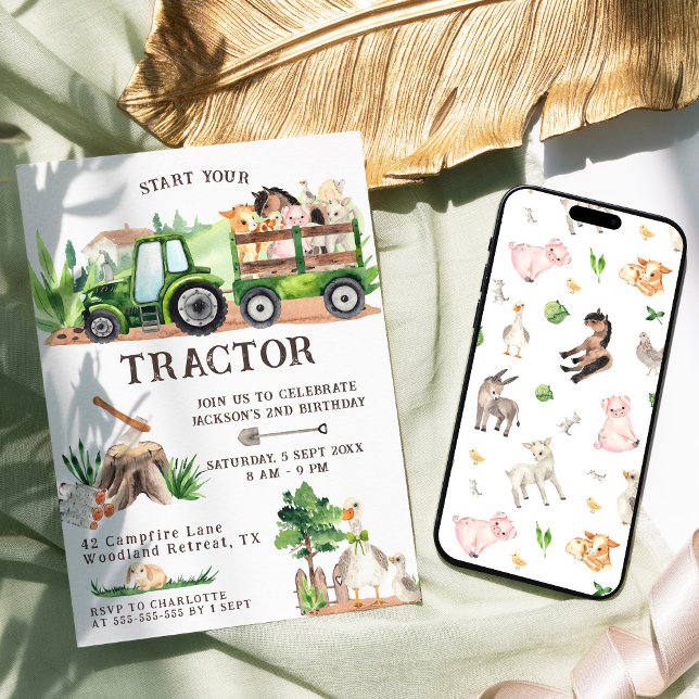Green Tractor 2nd Birthday Invitation (Creator Uploaded)