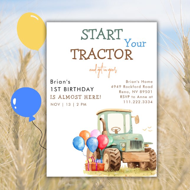 Green Tractor And Farm Kid's Birthday Party  Invitation (Creator Uploaded)