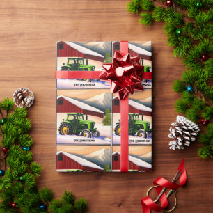 Green Tractor and Red Barn Wrapping Paper