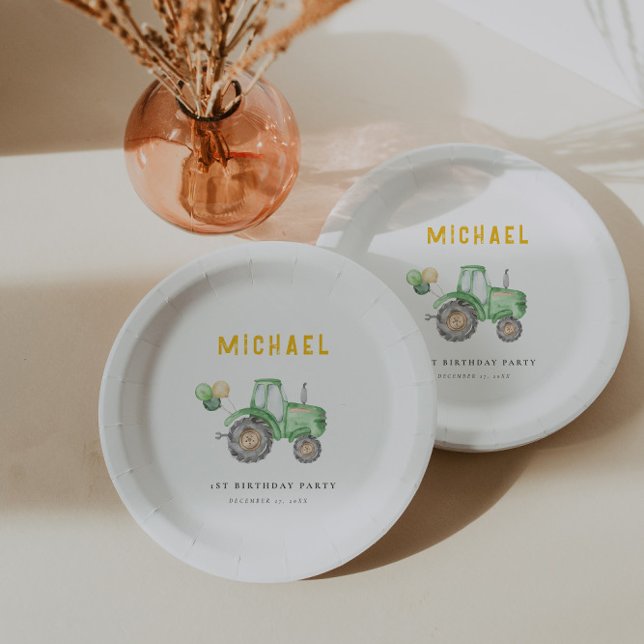 Green Tractor Any Age Birthday Paper Plate (Creator Uploaded)
