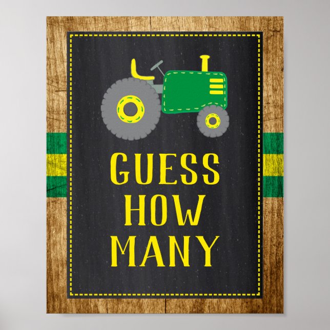 Green Tractor Baby Shower Guess How Many Game Sign (Front)