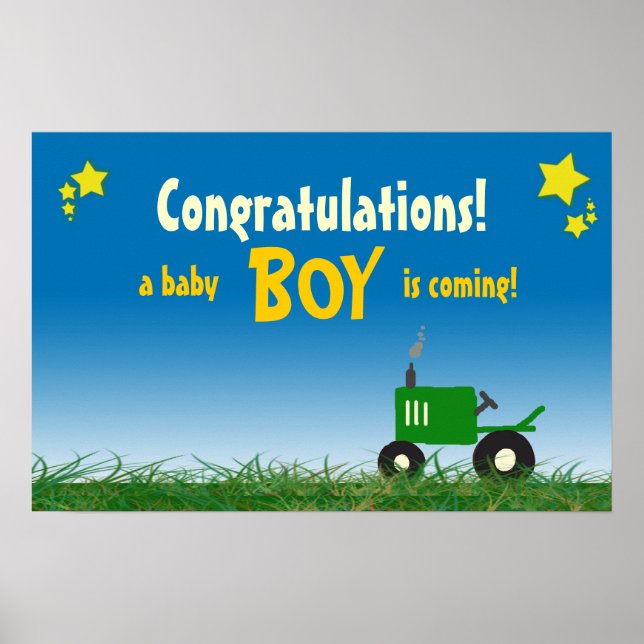 Green Tractor Baby Shower Poster: Boy Poster (Front)