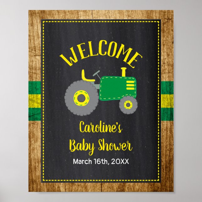 Green Tractor Baby Shower Welcome Sign Decor (Front)