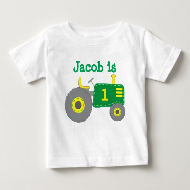Green Tractor Birthday Baby T-Shirt (Front)