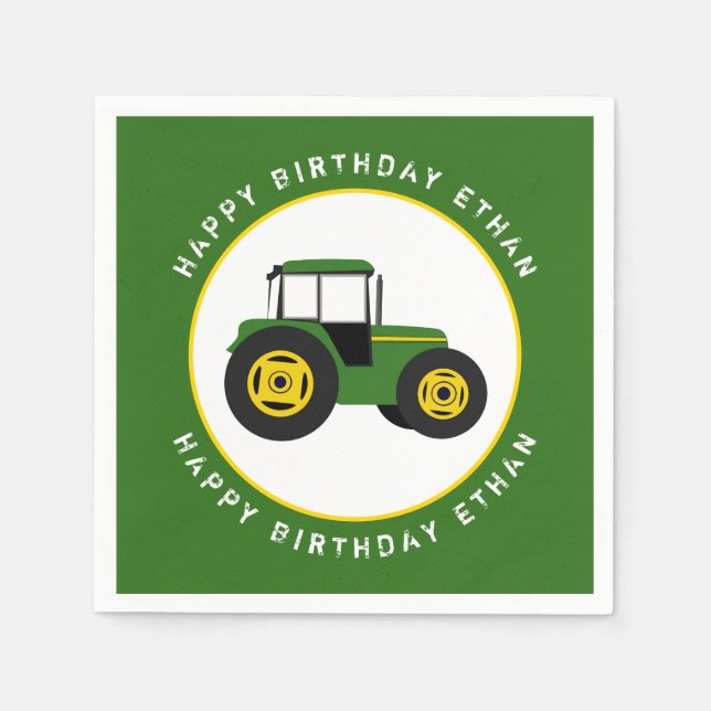 Green Tractor Birthday Custom  Napkin (Front)