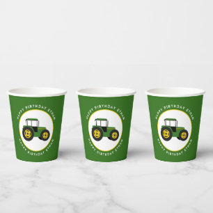 Green Tractor Birthday Custom Paper Cups
