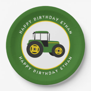 Green Tractor Birthday Custom Paper Plate