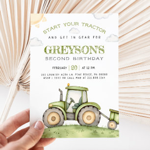Green Tractor Birthday Invitation