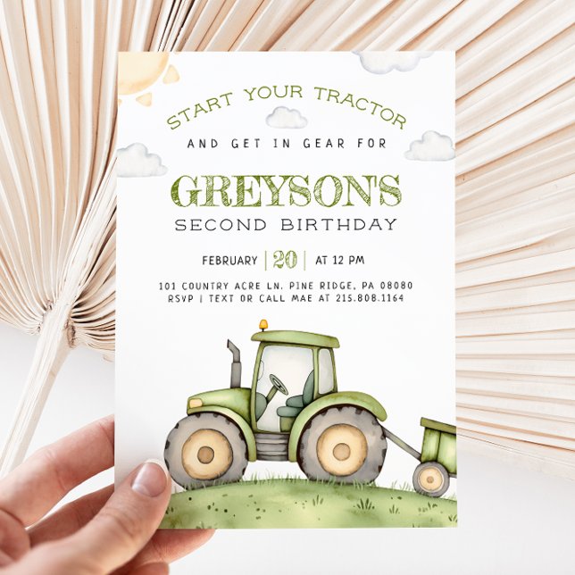 Green Tractor Birthday Invitation (Creator Uploaded)