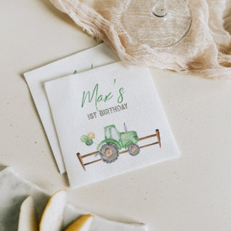 Green Tractor Birthday Napkins
