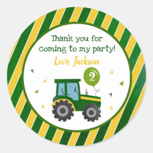 Green Tractor Birthday Party Favour Stickers