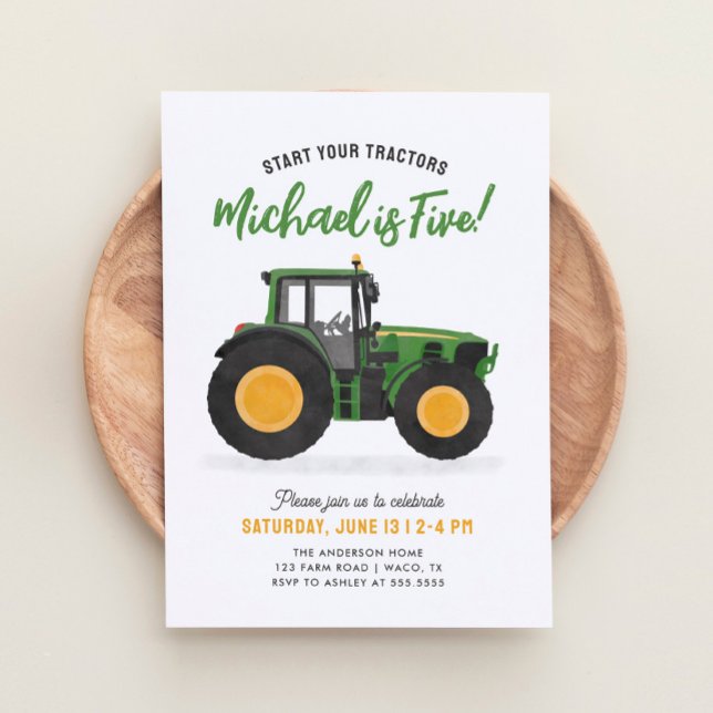 Green Tractor Birthday Party Invitation (Creator Uploaded)
