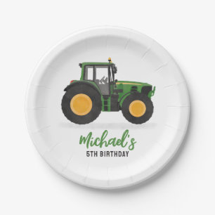 Green Tractor Birthday Party Paper Plate
