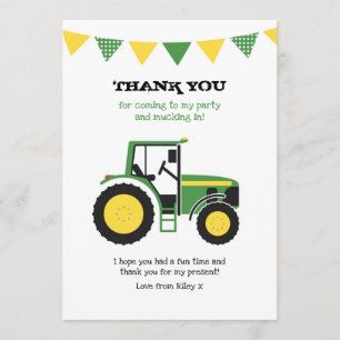 Green Tractor Birthday Thank You Note Card