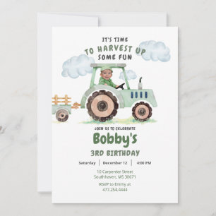 Green Tractor Boys Any Age Birthday Photo Invitati Invitation