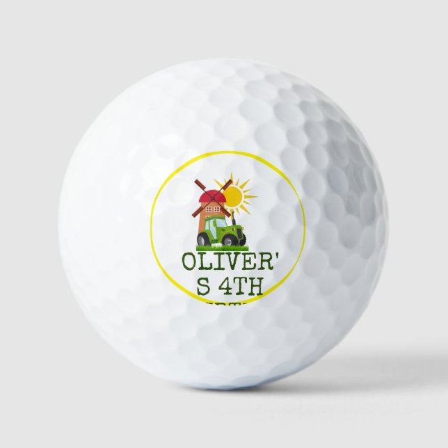Green Tractor Boys Themed Birthday Party  Button Golf Balls (Front)