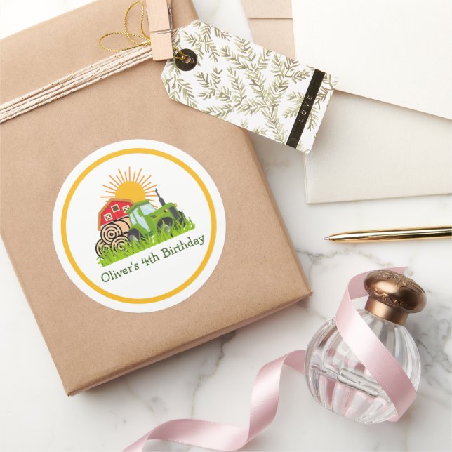  Green Tractor | Boys Themed Birthday Party Classic Round Sticker (Gifting)