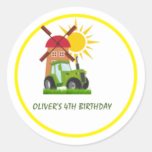 Green Tractor Boys Themed Birthday Party  Classic Round Sticker