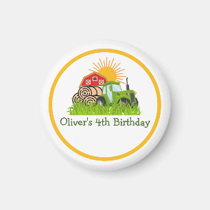 Green Tractor Boys Themed Birthday Party Magnet