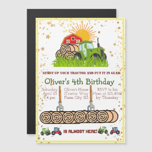 Green Tractor   Boys Themed Birthday Party  Magnetic Invitation