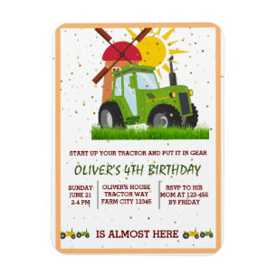 Green Tractor Boys Themed Birthday Party  Magnetic Magnet