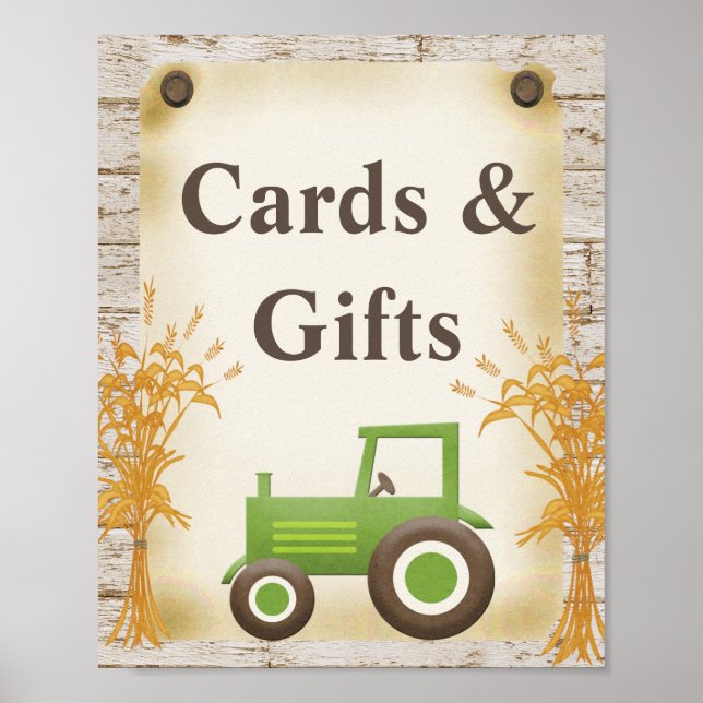 Green Tractor Cards and Gifts Baby Shower Sign (Front)