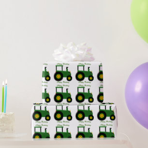 Green Tractor Design Birthday Wrapping Paper