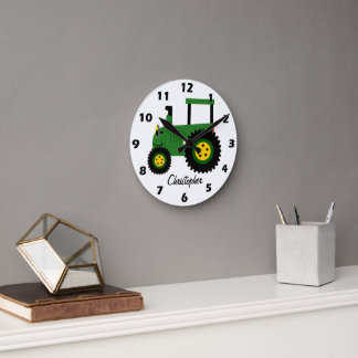 Green Tractor Design Personalised Round Clock