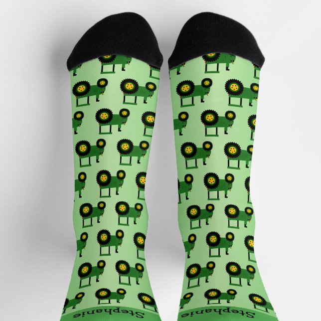 Green Tractor Design Personalised Socks (Top)