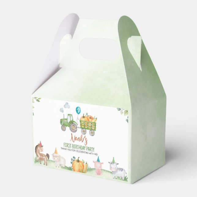 Green tractor Farm Animals Birthday Favour Box (Front Side)