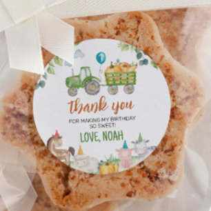 Green Tractor Farm Animals Birthday Labels