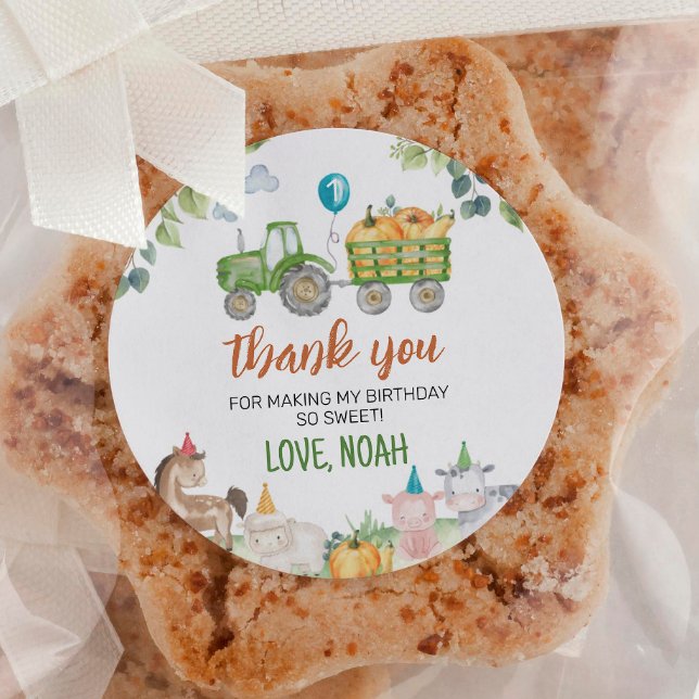 Green Tractor Farm Animals Birthday Labels (Creator Uploaded)