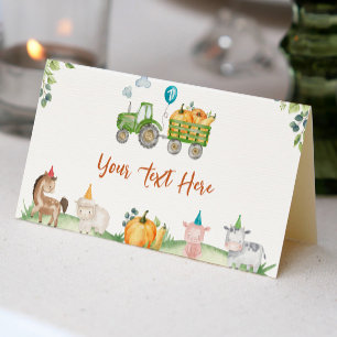 Green Tractor Farm Animals Birthday Place Card