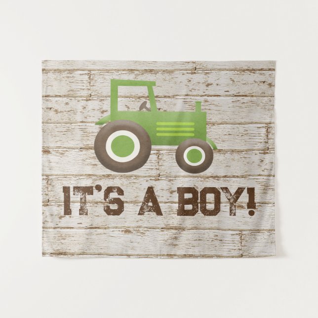 Green Tractor Farm Baby Shower Boy Backdrop Tapestry (Front (Horizontal))