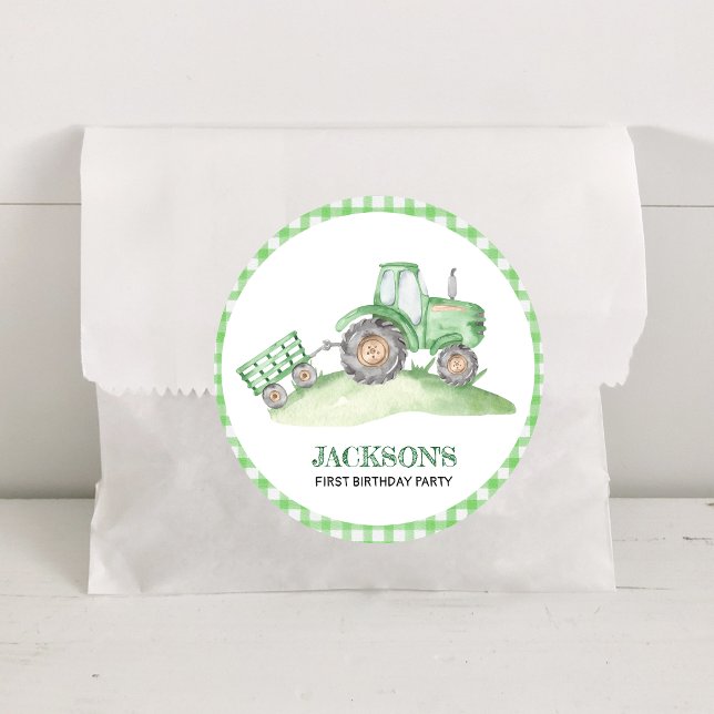 Green Tractor Farm birthday Classic Round Sticker (Creator Uploaded)