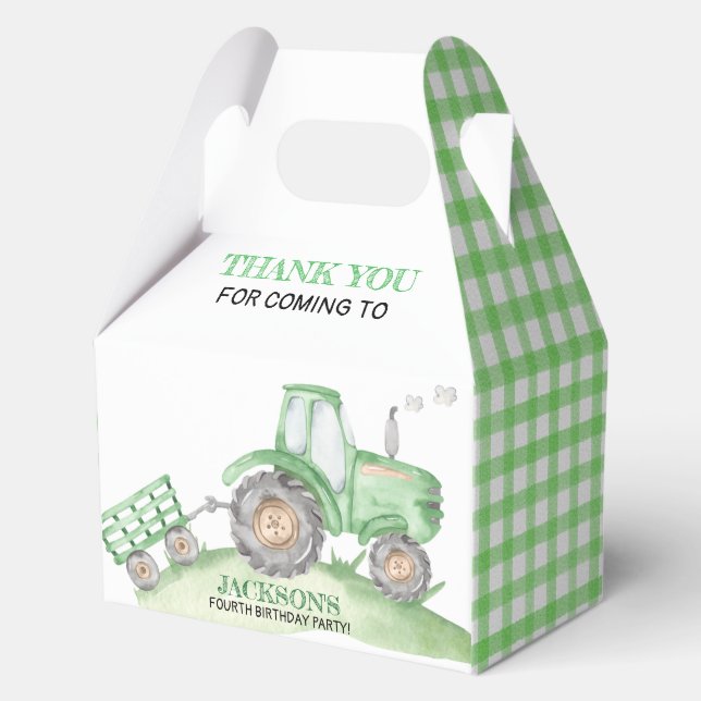 Green Tractor Farm birthday gable Favour Box (Front)