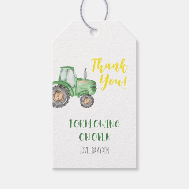 Green Tractor Farm Birthday Gift Tag (Front)