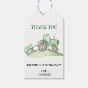 Green Tractor Farm birthday Gift Tags