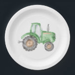 Green Tractor Farm Birthday Plates<br><div class="desc">This tractor plate,  featuring a green watercolor tractor,  is perfect for a farm themed birthday party.</div>