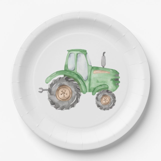 Green Tractor Farm Birthday Plates (Front)