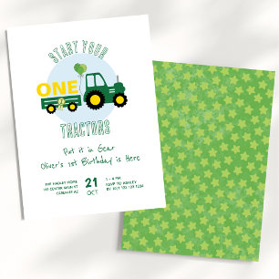 Green Tractor Farm Boy 1st Birthday Invitation