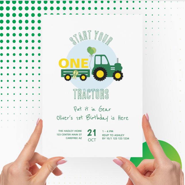 Green Tractor Farm Boy 1st Birthday Invitation (Creator Uploaded)