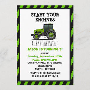 Green Tractor Farm Field Boys Birthday Invitation