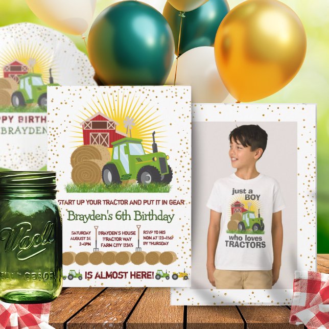 Green Tractor 🚜 Farm Photo Keepsake  Birthday Invitation (Green Tractor 🚜 Farm Photo Keepsake Birthday Invitation)