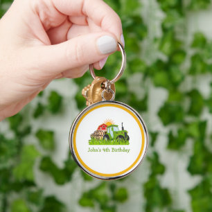 Green Tractor Farm Theme Birthday Party Decor Key Ring