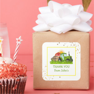 Green Tractor   Farm Theme Birthday Party Decor Square Sticker