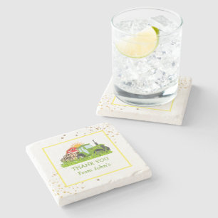 Green Tractor   Farm Theme Birthday Party Decor Stone Coaster