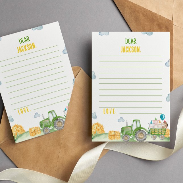 Green Tractor Farm Time Capsule Note Message Card (Creator Uploaded)